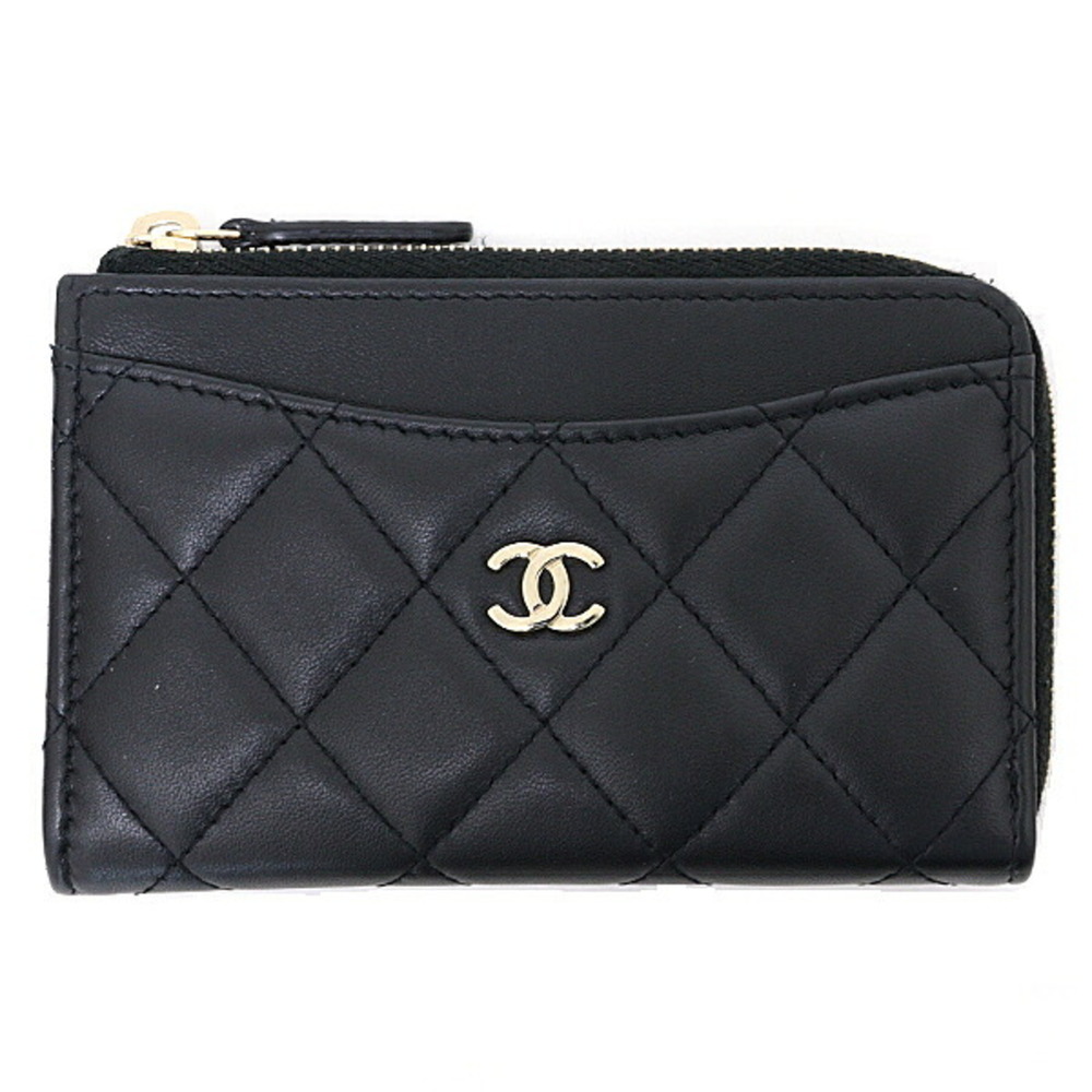 Chanel Zip Card Case Fragment Matelassé Lambskin AP3179 Black